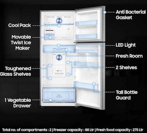 Samsung 363 L, 2 Star, Convertible 5-in-1 Digital Inverter with Display Frost Free Double Door Refrigerator (RT39C5532S8/HL, Silver, Elegant Inox, 2024 Model) - Image 5